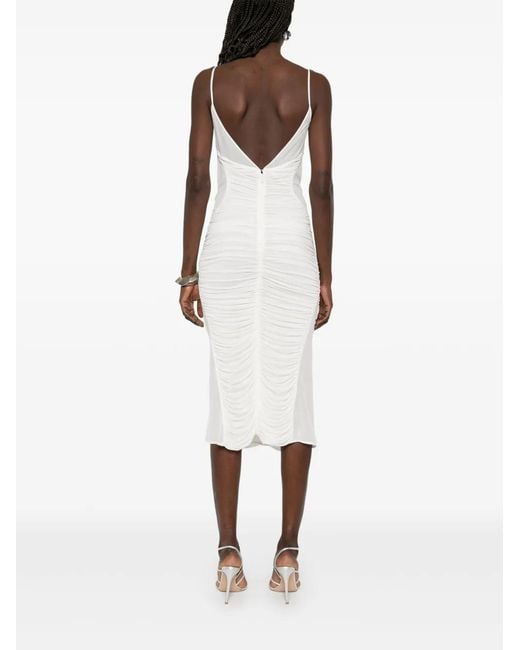 Mugler White Ruched Midi Dress