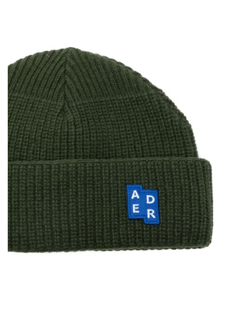 Adererror Green Ribbed Logo-Patch Beanie