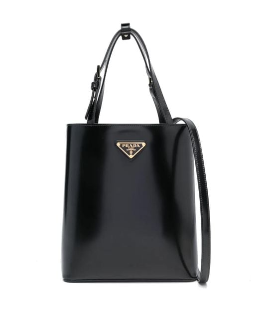 Prada Black Triangle Logo-Plaque Bucket Bag