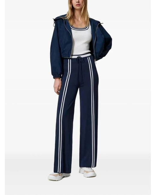 Twinset Blue Contrasting-Trim Ribbed Top