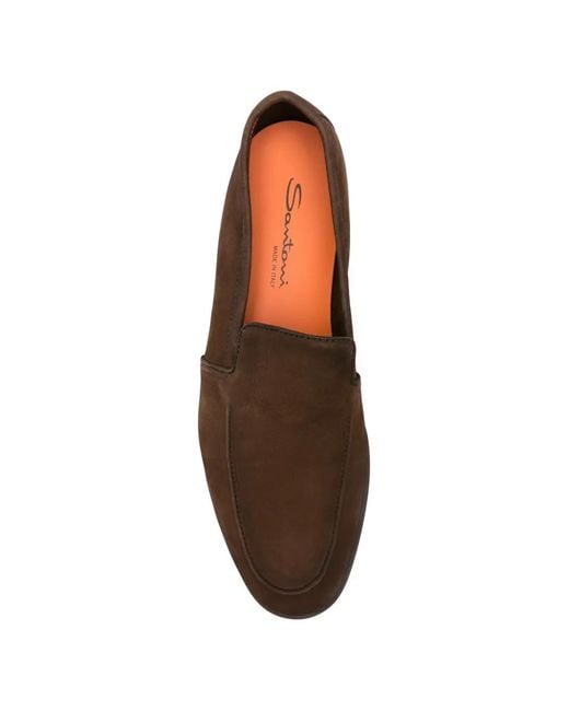 Santoni Brown Leather Loafers for men