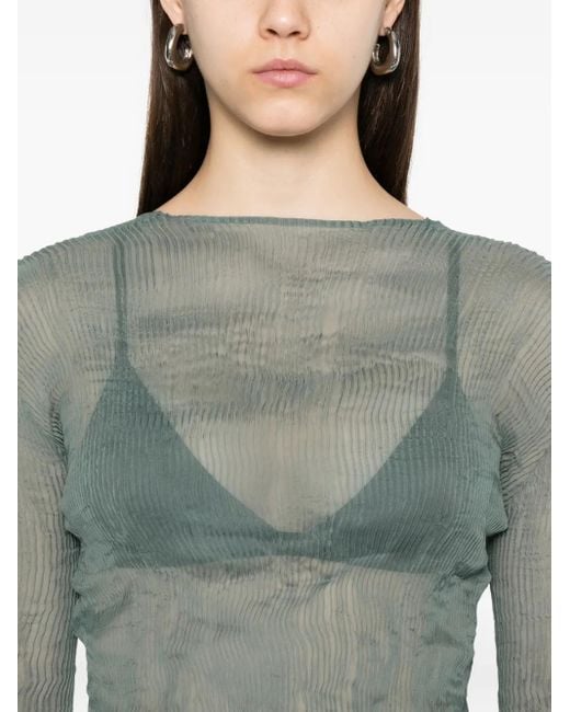 Issey Miyake Blue V-Neck Top