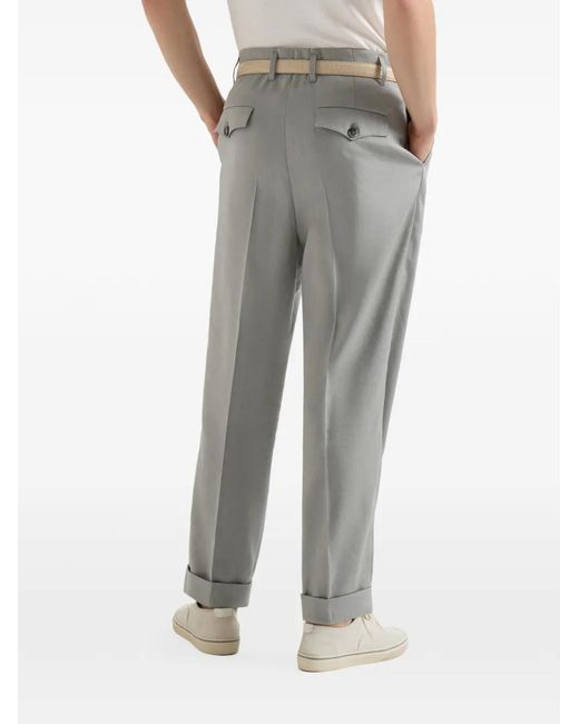 Brunello Cucinelli Gray Linen, Virgin Wool And Mohair Gabardine Trousers With Double Pleats for men
