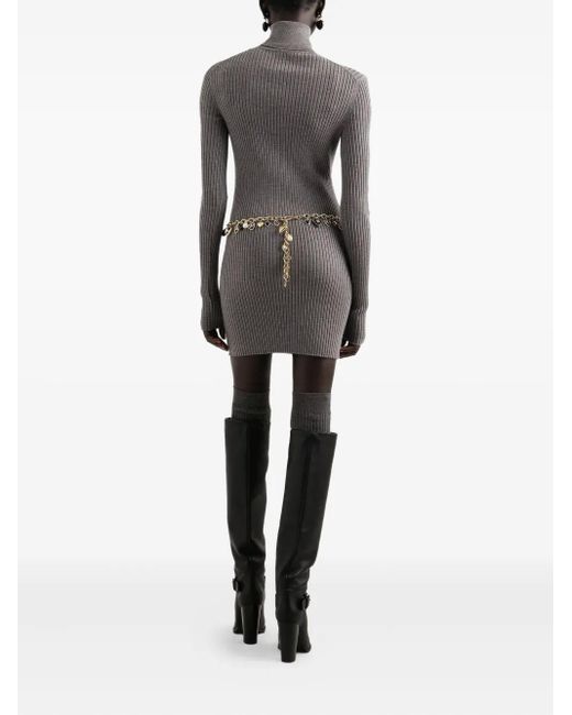Dolce & Gabbana Gray Ribbed Turtleneck Mini Dress