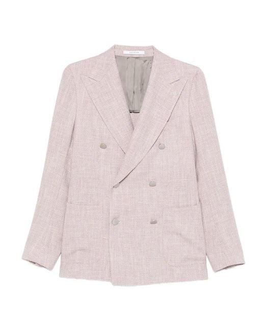 Tagliatore Pink Double-Breasted Herringbone Blazer for men