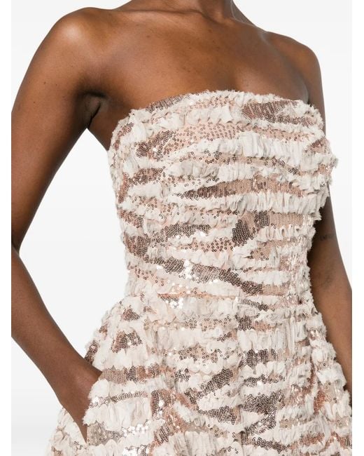 Elie Saab Natural Sequin-Embellished Maxi Dress