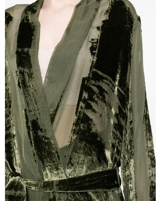 Roberto Cavalli Green Panelled Velvet Robe Coat