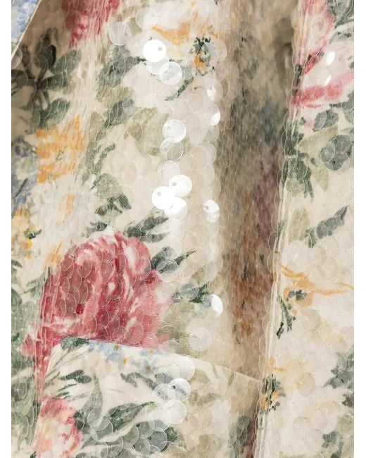 Nissa Natural Floral-Print Sequin-Embellished Blazer