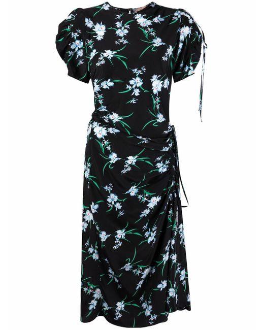 N°21 Black Floral-print Midi Silk Dress