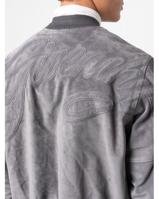 Givenchy Gray Logo-embroidered Suede Bomber Jacket for men