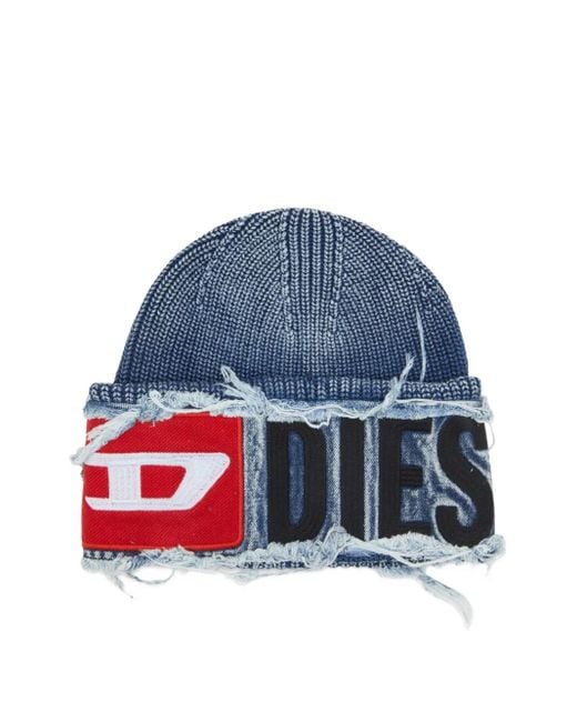 DIESEL Blue Logo-Patch Beanie
