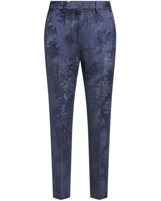 Etro Blue Patterned-jacquard Tailored Trousers