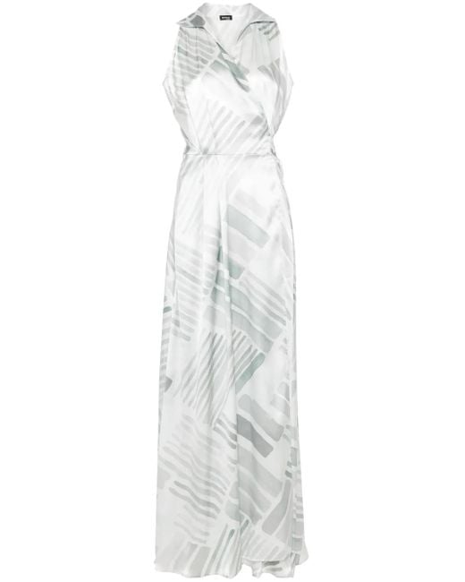 Kiton White Abstract-Print Maxi Dress