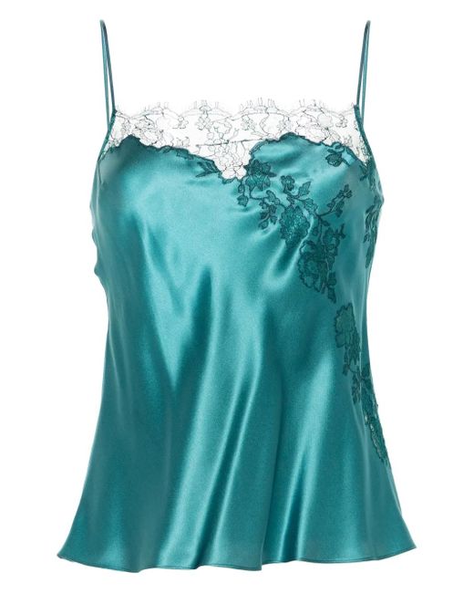 Carine Gilson Blue Lace-Trim Silk Camisole