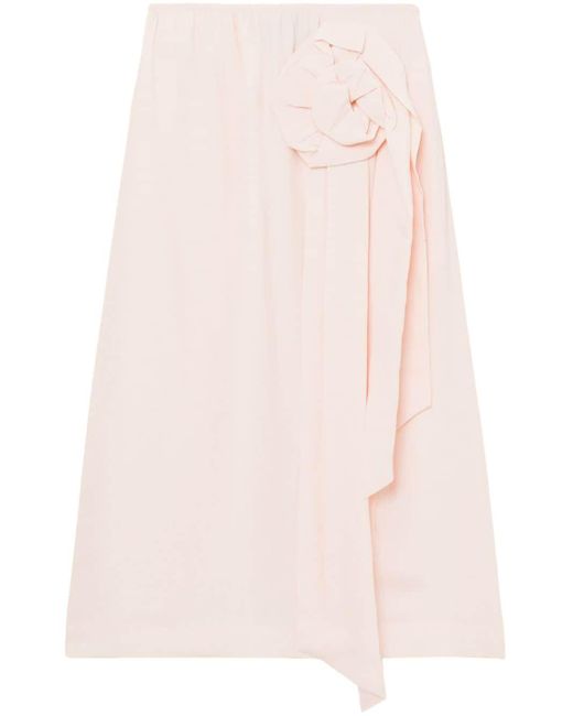 Simone Rocha Pink Rose-appliqué Draped-detail Midi Skirt