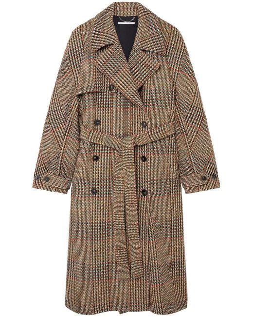 Stella McCartney Brown Tweed Belted Double-Breasted Coat