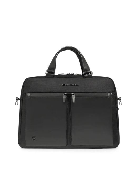 Piquadro Black Logo-Plaque Panelled Briefcase for men