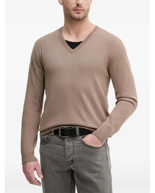 Benetton Gray V-Neck Sweater for men