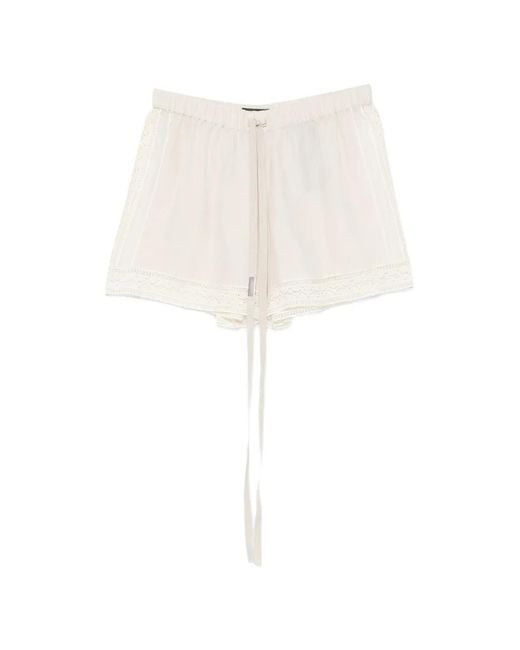 Ann Demeulemeester White Lace-Trim Drawstring-Waistband Shorts