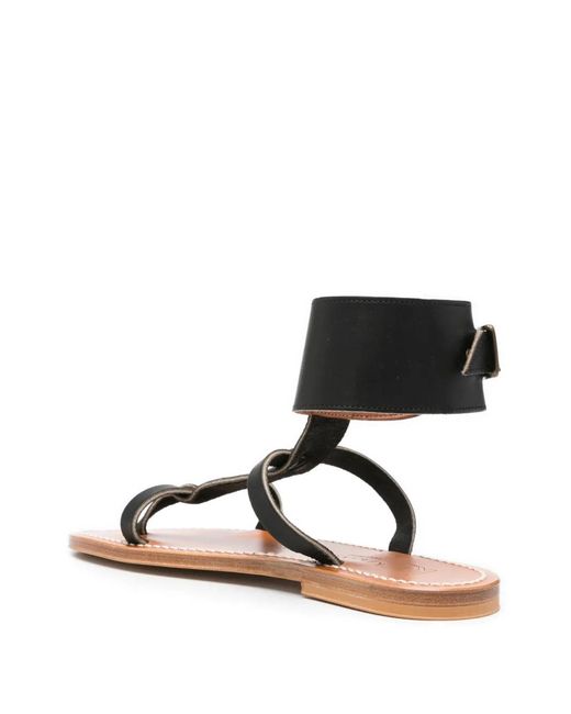 K. Jacques Black Ankle-Cuff Flat Sandals