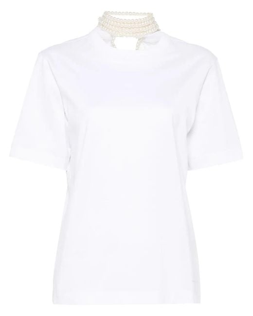 Carven White Faux-Pearl-Embellishment T-Shirt