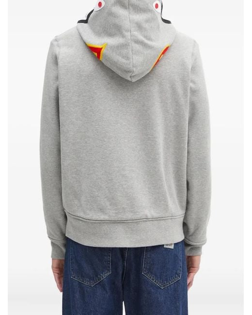 A Bathing Ape Gray Shark-Hooded Zip-Up Sweatshirt for men