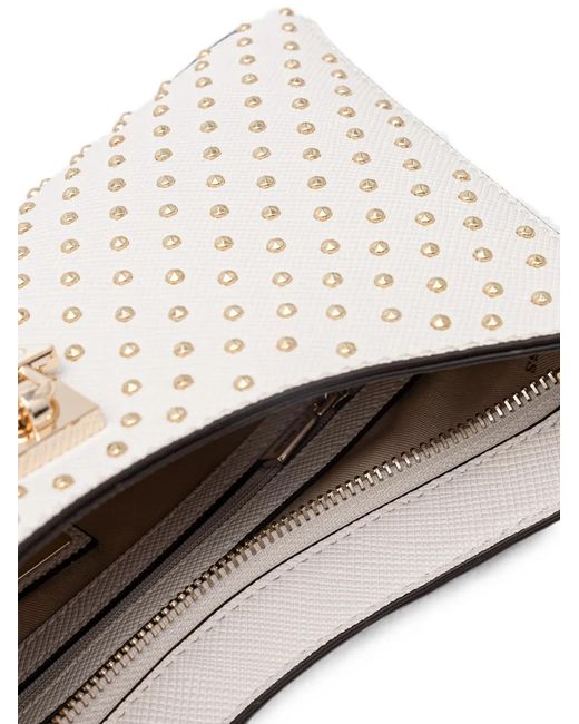 Guess White Patsie Stud-Embellished Logo-Plaque Tote Bag