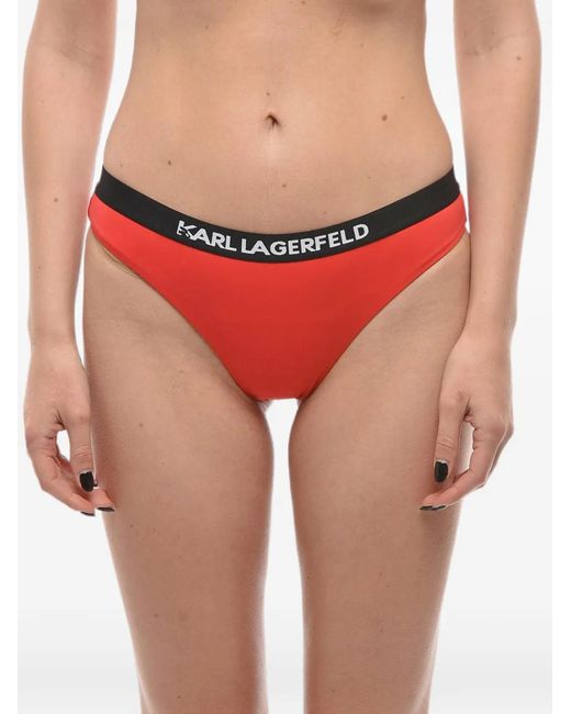 Karl Lagerfeld Red Logo-Waistband Bikini Briefs