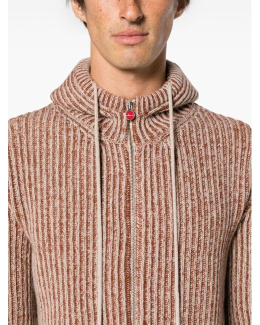 Kiton Pink Ribbed-knit Hooded Cardigan for men