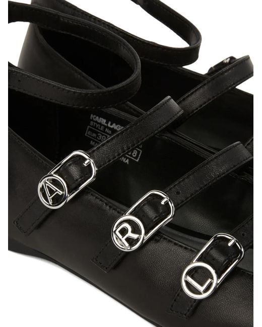 Karl Lagerfeld Black Konnie Four-Strap Buckle Flats