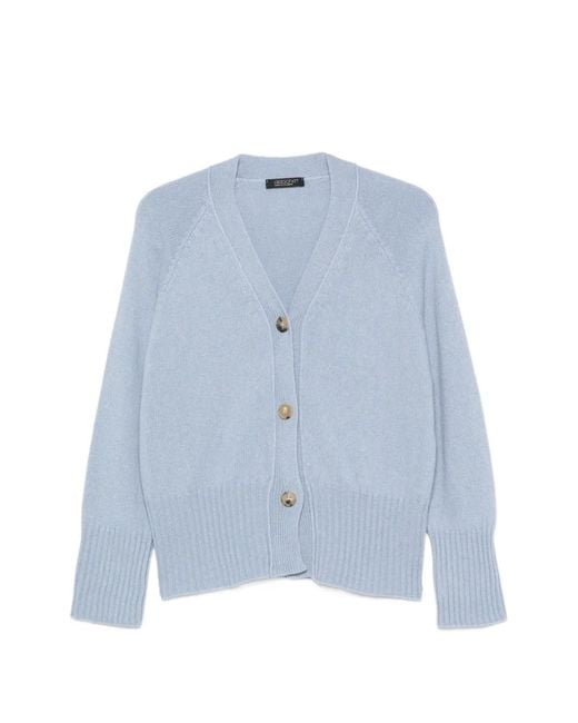 Aragona Blue V-Neck Ribbed-Knit Cardigan