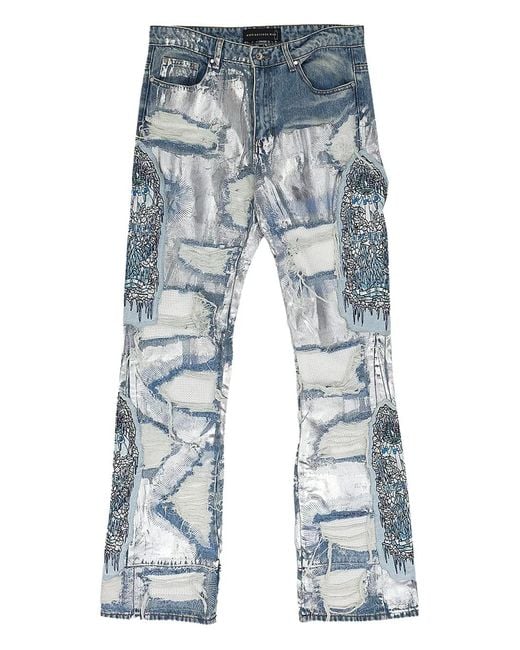 Vaqueros Con Efecto Envejecido Y Diseño Patchwork Who Decides War de hombre de color Blue
