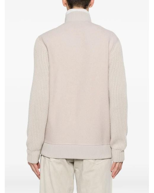 Eleventy White Ribbed-Knit Panelled Bomber Jacket for men