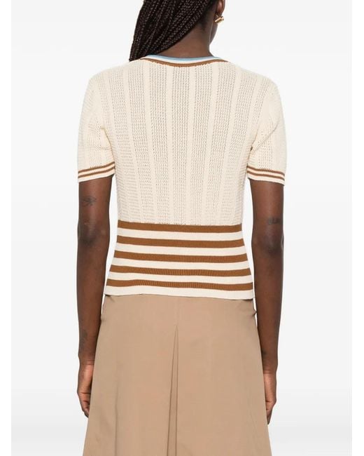 Valentino Garavani Natural Cardigan Rayé À Plaque Logo