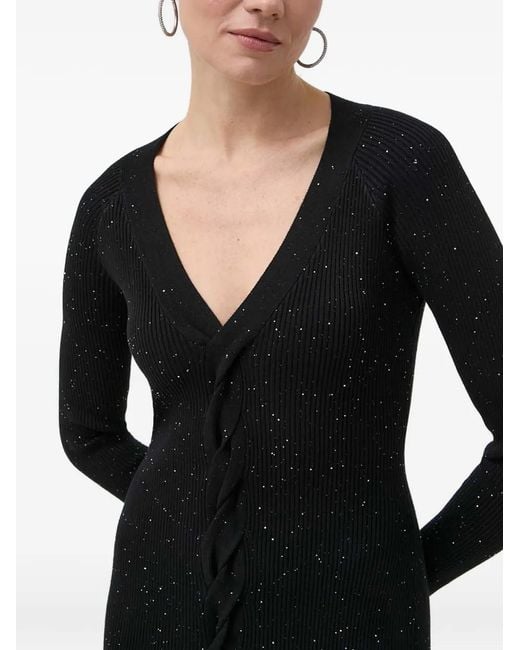 Guess Black Embellished V-neck Midi Dress
