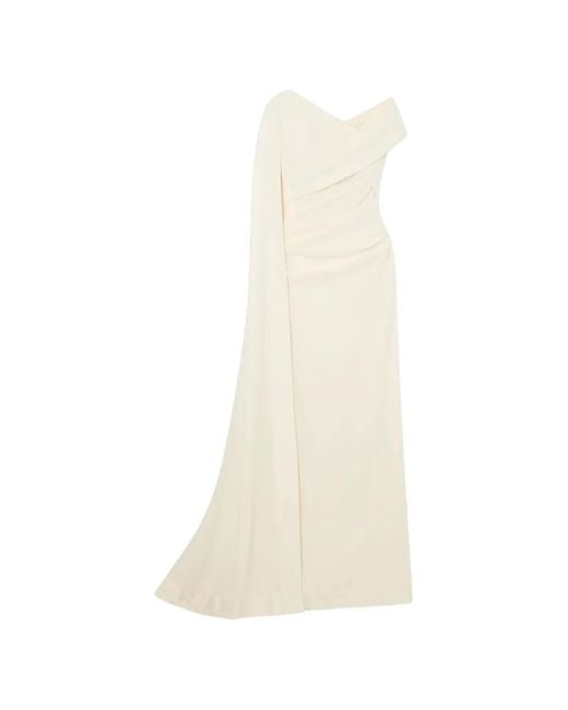 Talbot Runhof White Cape-Effect Ruched-Detail Maxi Dress