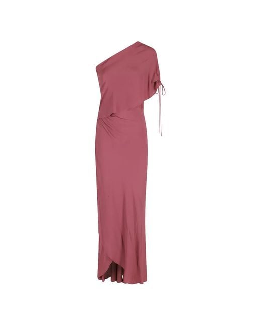 Semicouture Pink Clara One-Shoulder Draped Maxi Dress