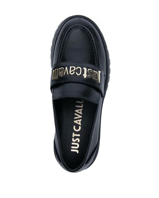 Just Cavalli Black Logo-Plaque Loafers