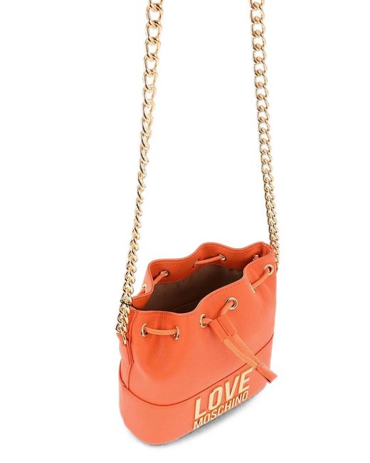 Moschino Orange Chain-Strap Bucket Bag