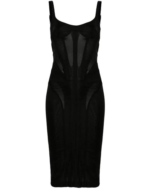 Mugler Black Corset-style Midi Dress