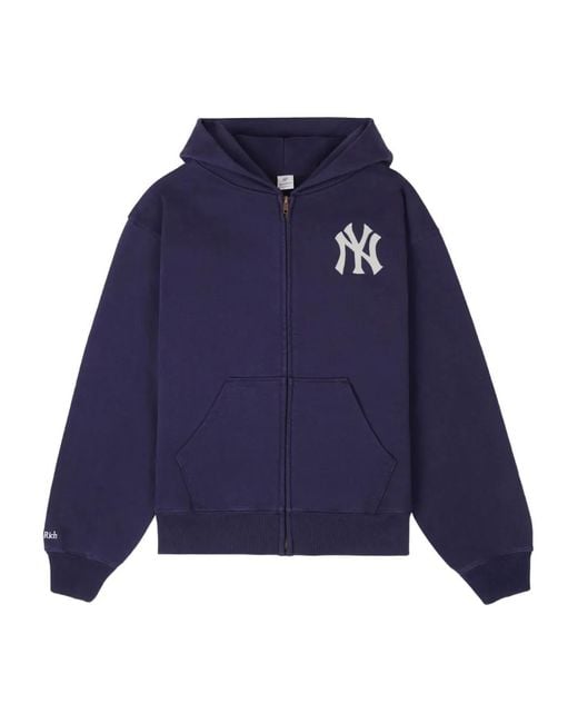 Sporty & Rich Blue Yankees Serif Zip-Up Hoodie for men