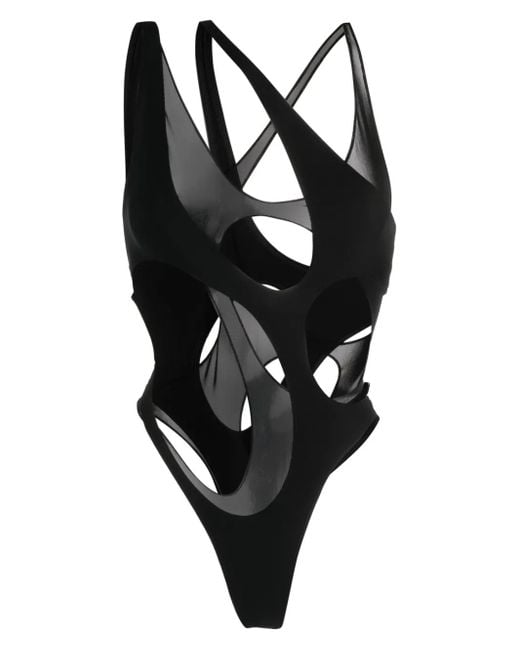 Mugler Black Cut-Out Detail Thong Swimsuit