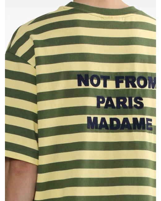Drole de Monsieur Green Slogan-print Striped T-shirt for men