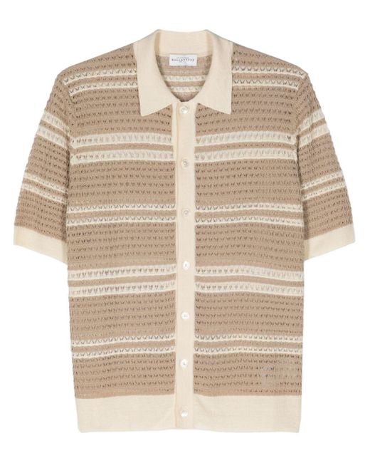 Ballantyne Natural Striped Crochet-knit Polo Shirt for men