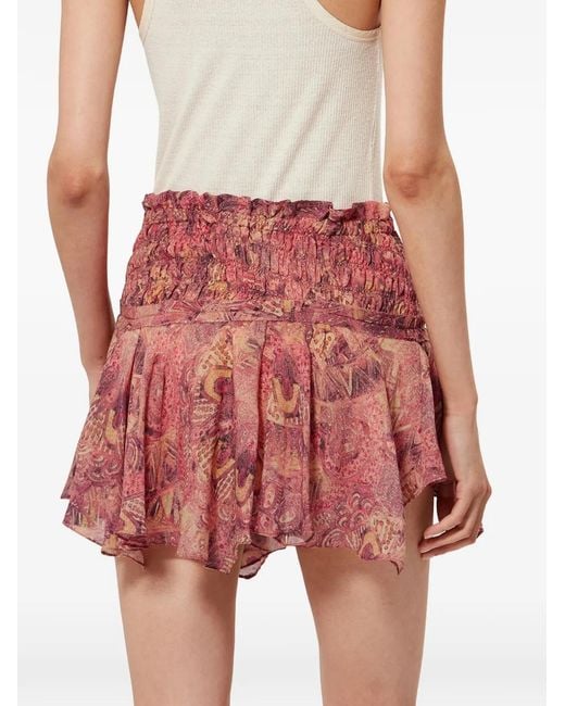 Isabel Marant Red Ceiva Mandala-Print Smocked Skirt