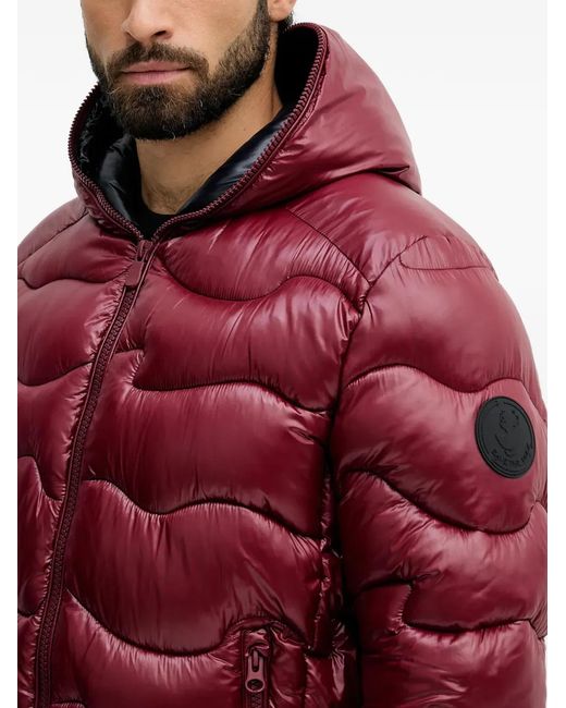 Save The Duck Red Hooded Wavy Quilted Jacket for men