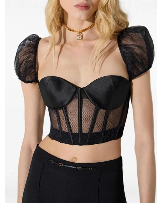 Elisabetta Franchi Black Mesh And Gazar Bustier Top