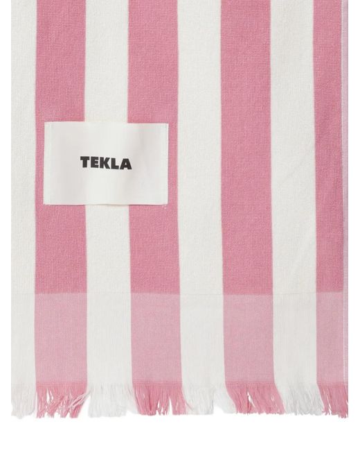 Tekla Pink Palma Striped Beach Towel