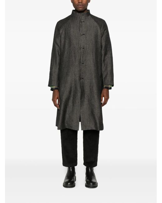 Individual Sentiments Gray Single-Breasted Collarless Coat for men