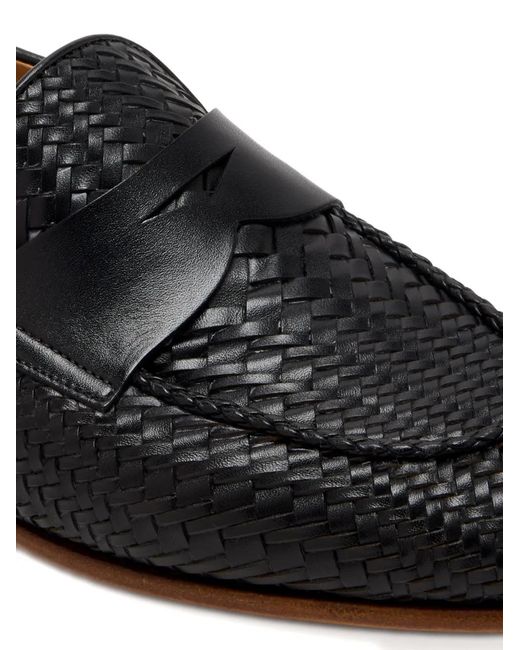 Magnanni Shoes Black Woven Penny Loafers